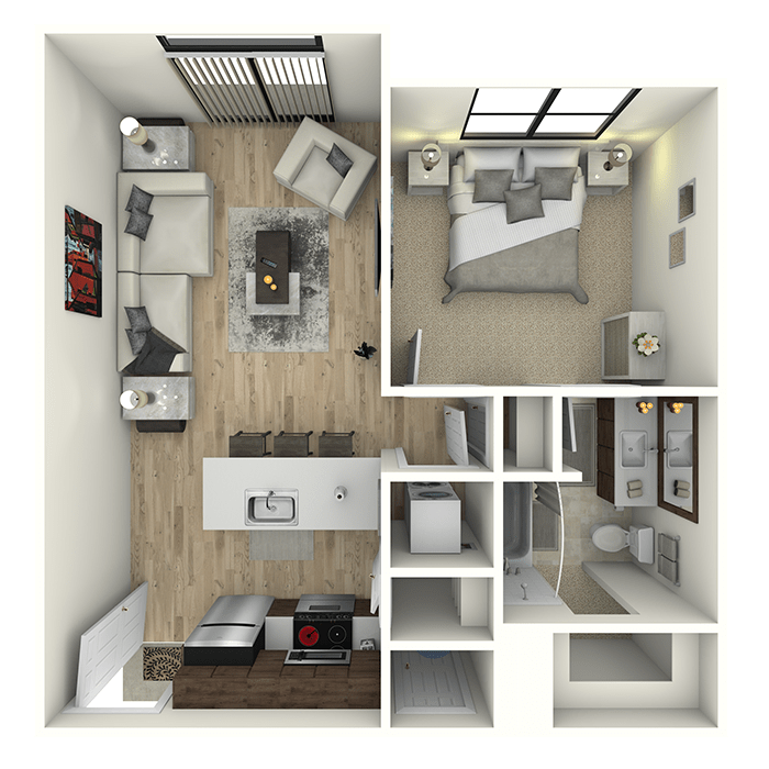 One bedroom layout at 6 West Apartments in Edwards, Colorado