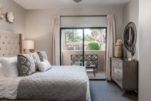 Beautifully decorated room with a large window in a model home at Ascend at Kierland in Scottsdale, Arizona