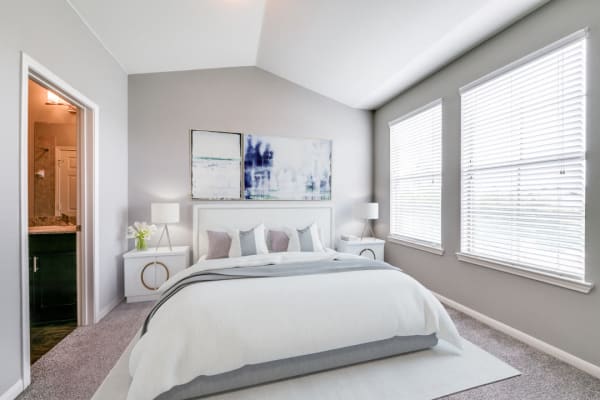 Model bedroom in a townhome at Parkside Towns in Richardson, Texas