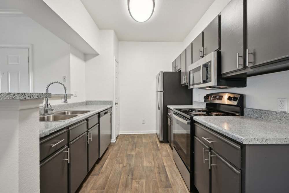 Kitchen with stainless-steel appliances at Mission Eagle Pointe in Allen,Texas