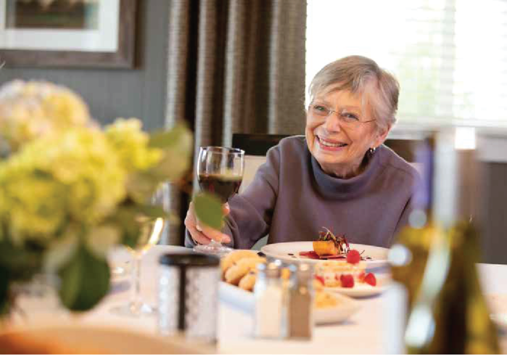 Resident dining at Clearwater at North Tustin in Santa Ana, California