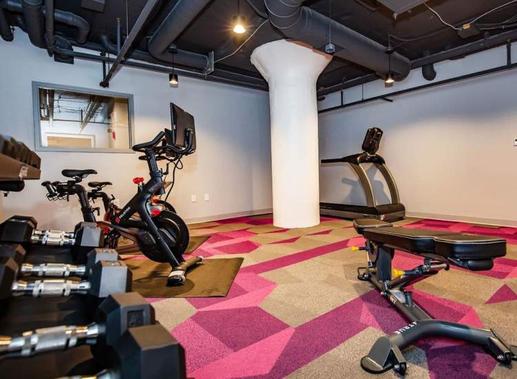 Well equipped fitness center at 98 Essex in Haverhill, Massachusetts