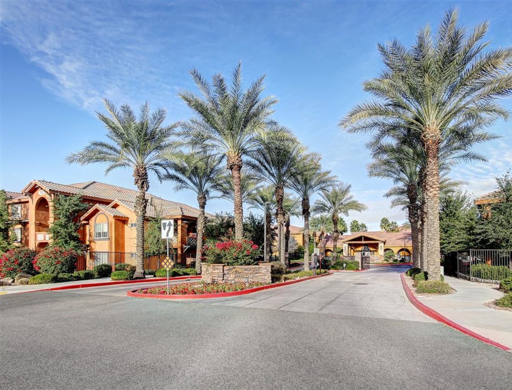 View of the entrance to The Highlands at Spectrum in Gilbert, AZ