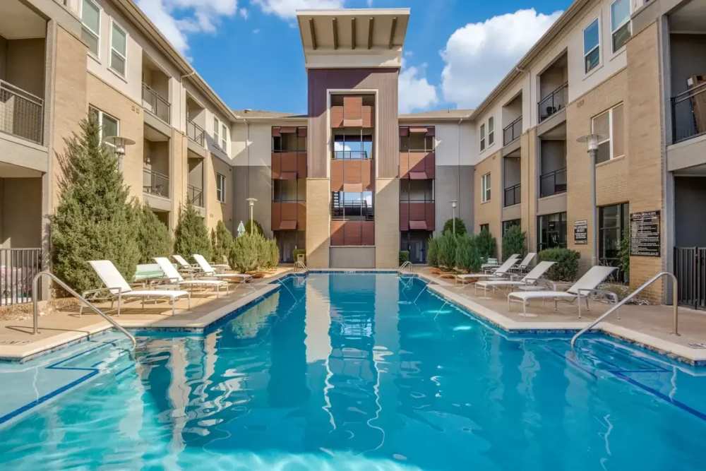 View of luxury pool at Dorian and Encore in Plano, Texas