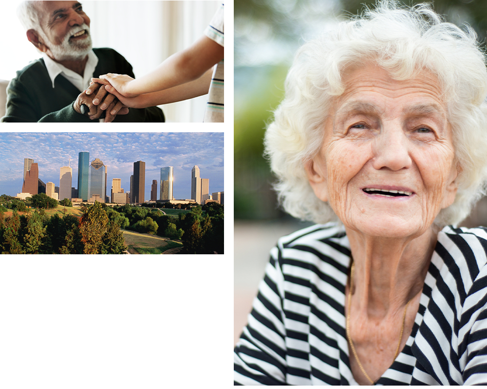Collage of residents and plants at The Heritage at Eldridge Parkway in Houston, Texas