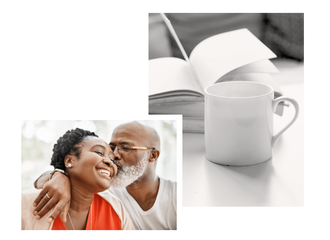 Resident couple embracing in their home at The Blake at Charlottesville in Charlottesville, Virginia