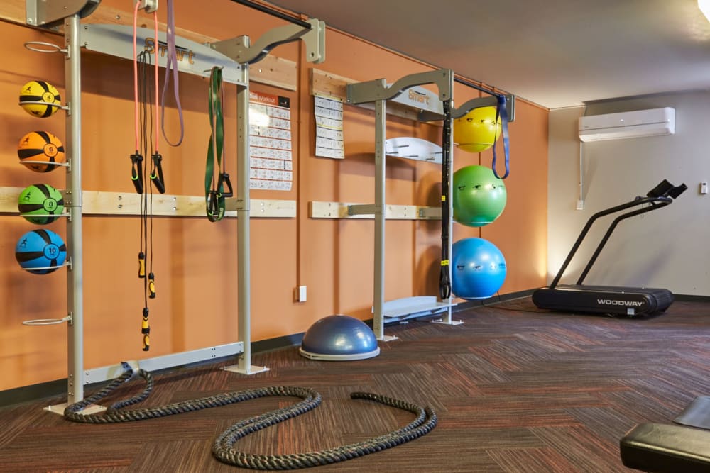 Workout equipment at Starkweather Lofts in Plymouth, Michigan