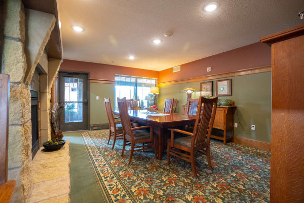 Private dining room with fireplace at Meadows on Fairview in Wyoming, Minnesota