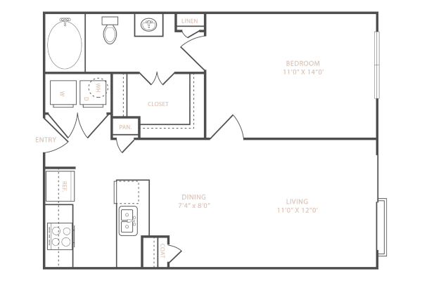 One bedroom floor plan at Cleo Luxury Apartments