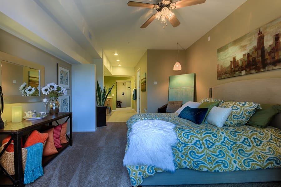 Luxury bedroom at Ten Wine Lofts in Scottsdale, Arizona