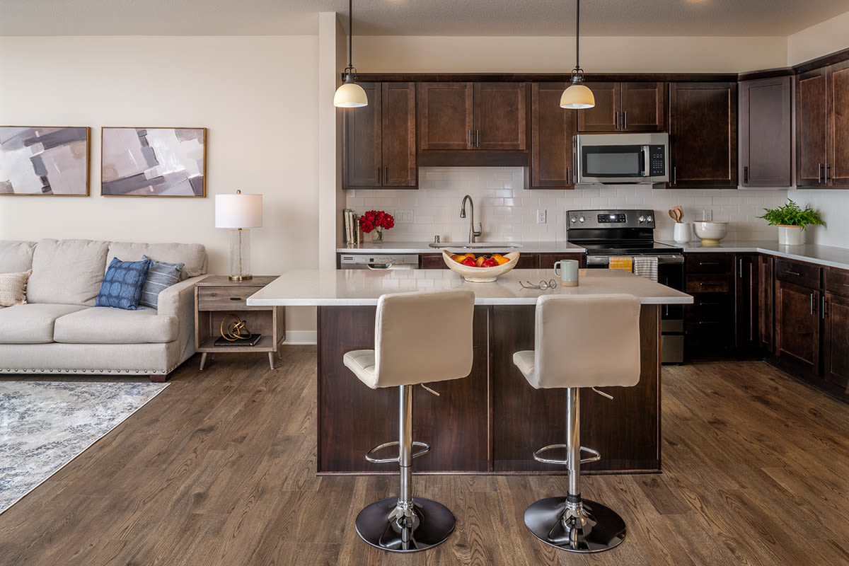 A spacious and well-furnished model senior apartment at Amira Lake Elmo in Lake Elmo, Minnesota