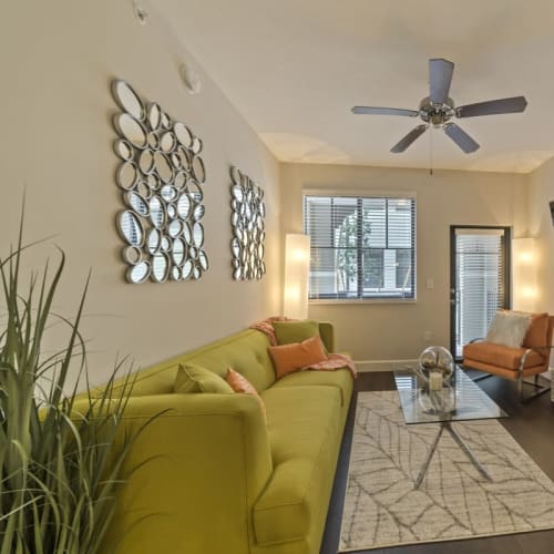 A furnished living room at Ventura Pointe in Pembroke Pines, Florida