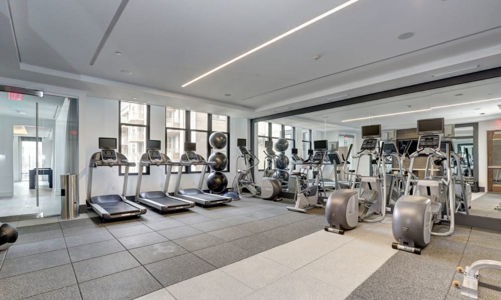 A fitness center at Solaire 7077 Woodmont in Bethesda, Maryland
