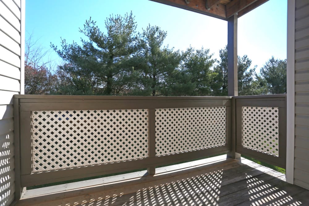 A private balcony at Laurel Pines Apartments in Richmond, Virginia