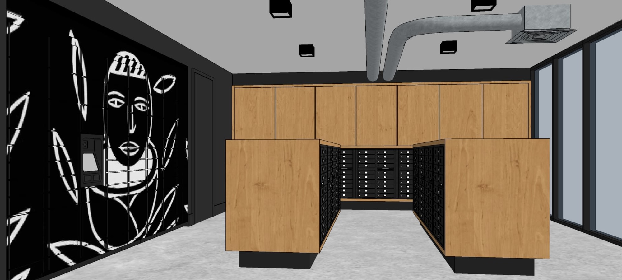 Rendering of the mailroom at Banyan on Washington in Phoenix, Arizona