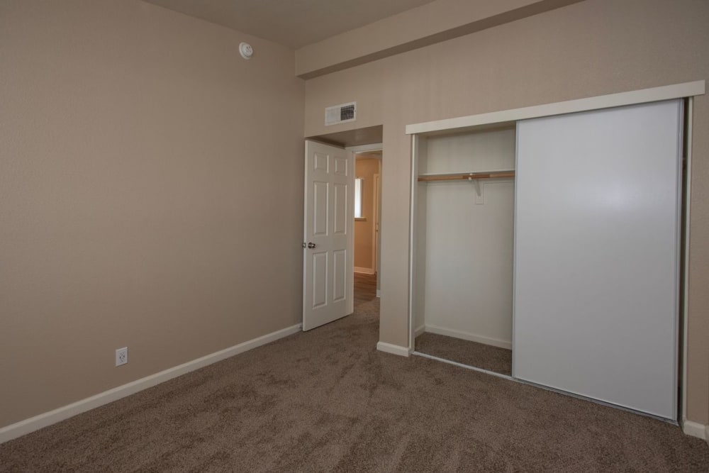 Bedroom with closet at Castle Hill Apartments in Sacramento, California