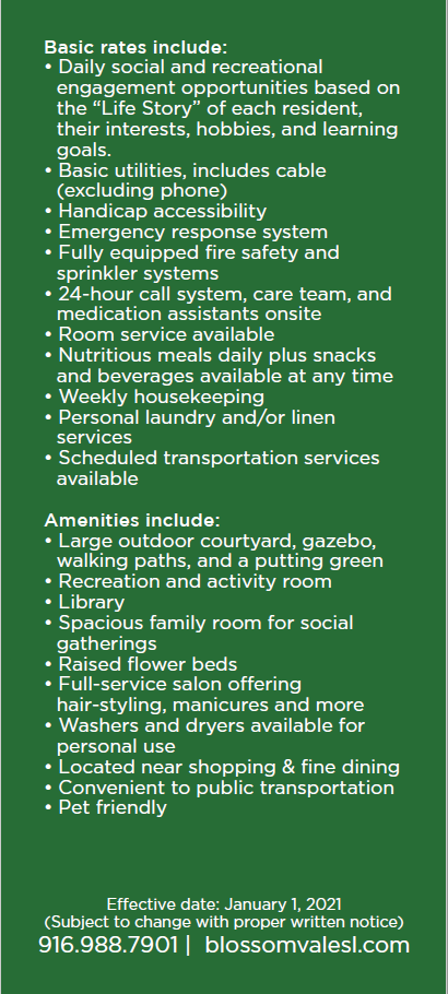 Blossom Vale Senior Living rates