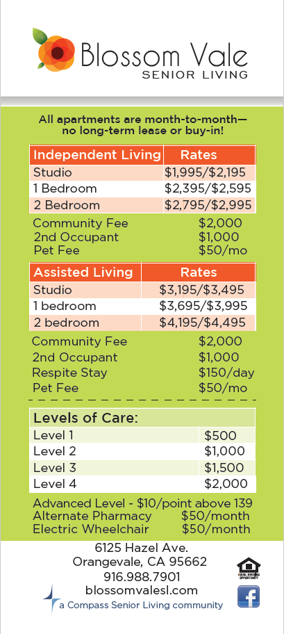 Blossom Vale Senior Living rates
