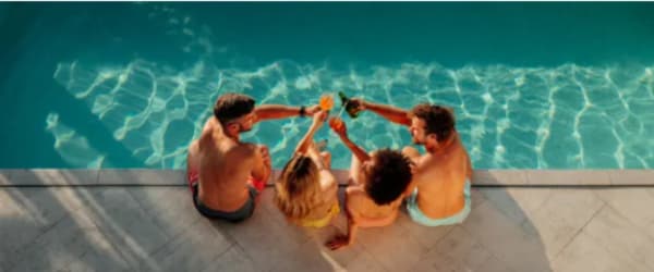 Family by the pool at Montebello at Summit Ridge in Reno, Nevada