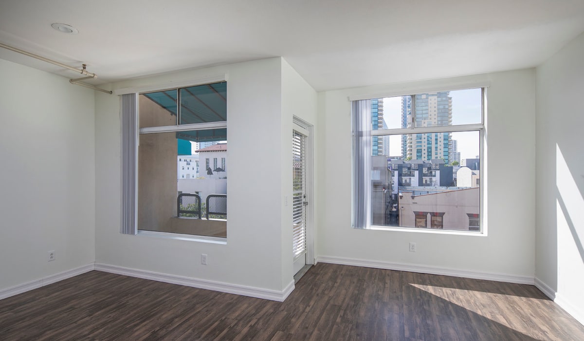 Photo of apartment windows at Cornerstone Lofts. 