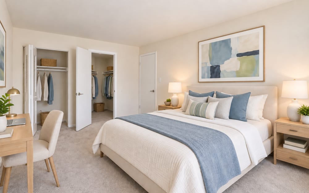 Bedroom in a home at East Meadow Apartments in Fairfax, Virginia 
