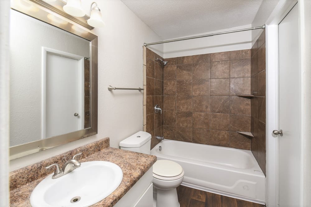 Upgraded bathroom in 3x2 1200 sf 2x1 950 at Homewood Heights Apartments in Homewood - Birmingham Alabama