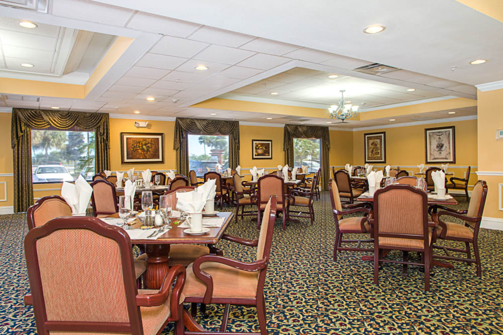 Large dining hall at Grand Villa of Melbourne in Florida