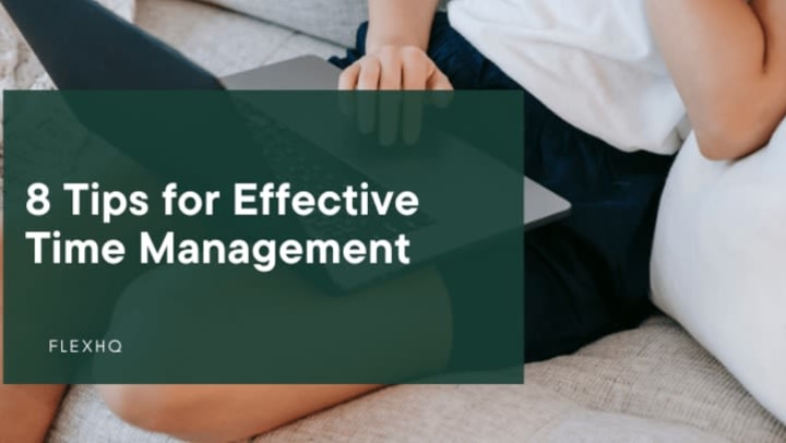 8 tips for effective time management. lady on computer working