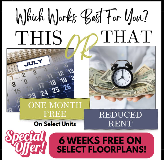 The Palm On SPID JUNE Special Choose between One Month Free or Reduced Rent Must Lease by 6/30. Bonus - 6 weeks SELECT floorplans!