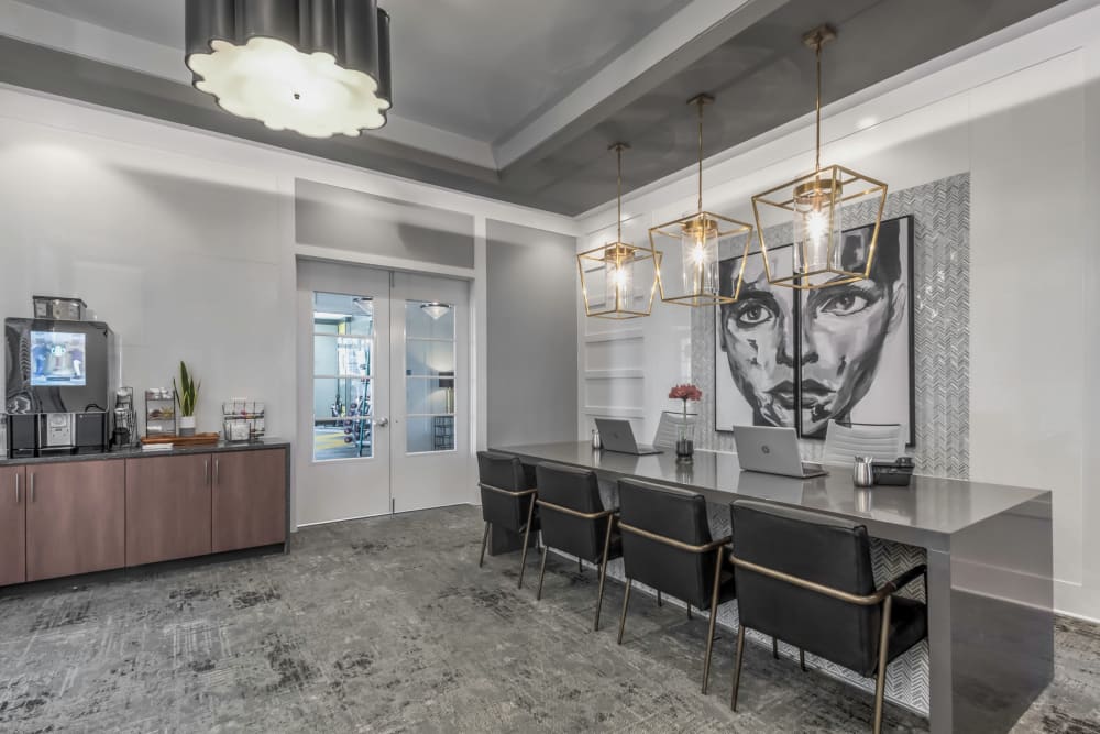 Leasing office with a coffee station at The Palmer in Charlotte, North Carolina