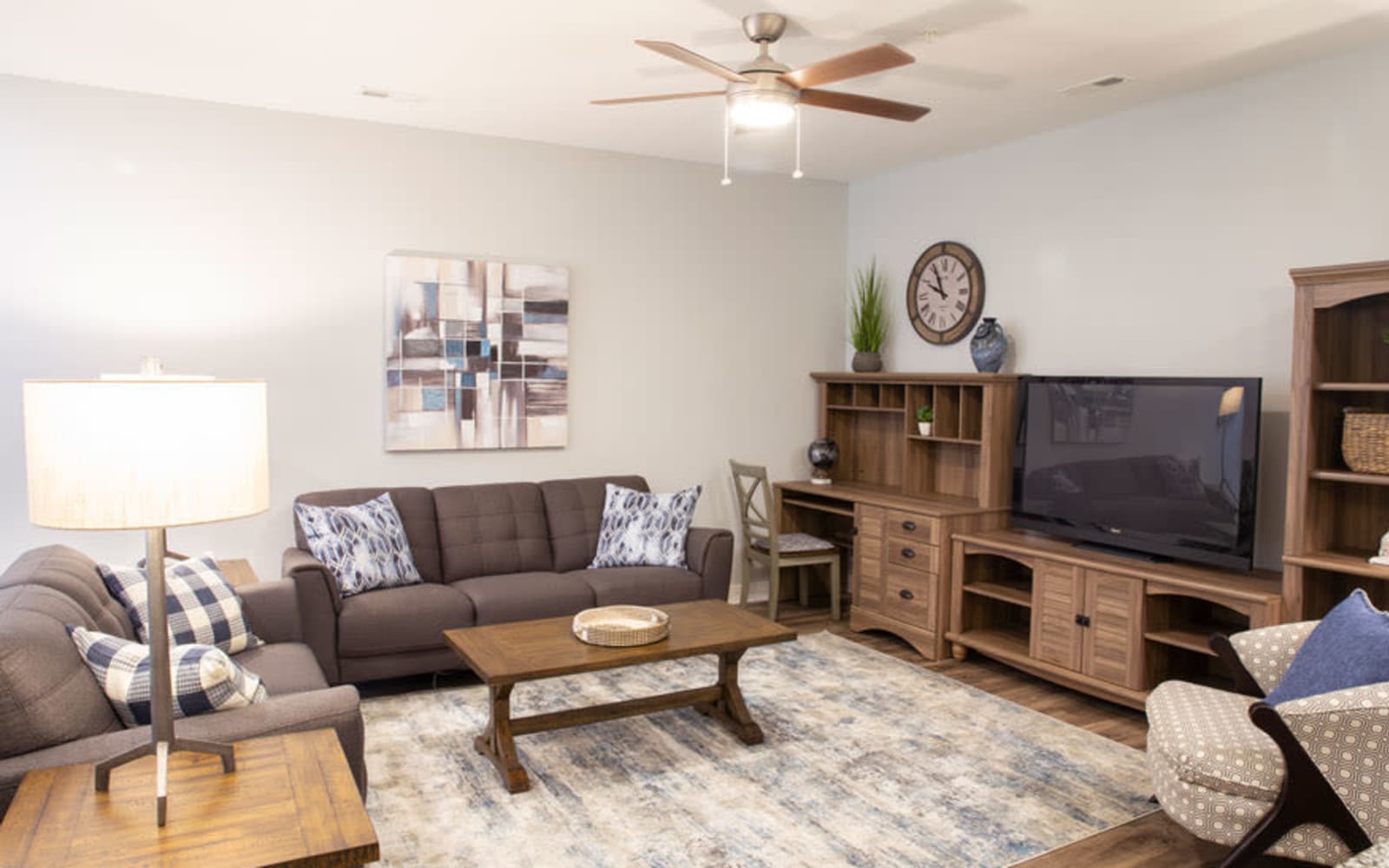 Wood floors in a living room at Attivo Trail in Waukee, Iowa