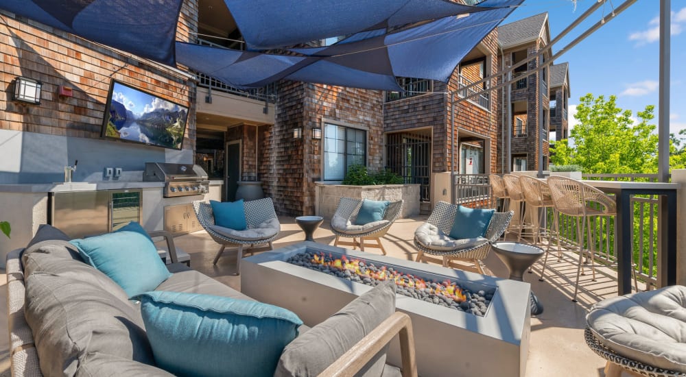 Exterior lounge area on deck at Town Center Apartments in Lafayette, California