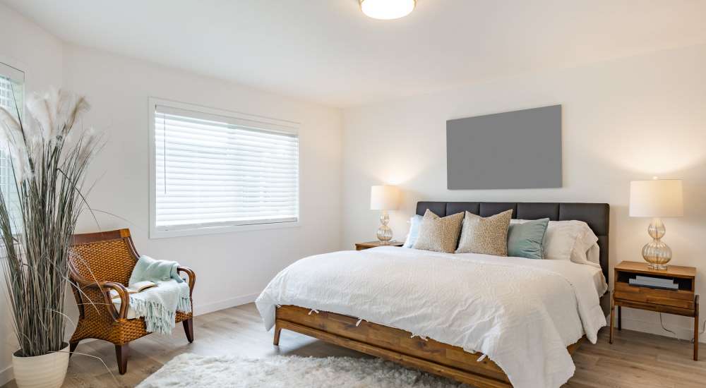 A beautiful spacious bedroom at East National Flats in Milwaukee, Wisconsin