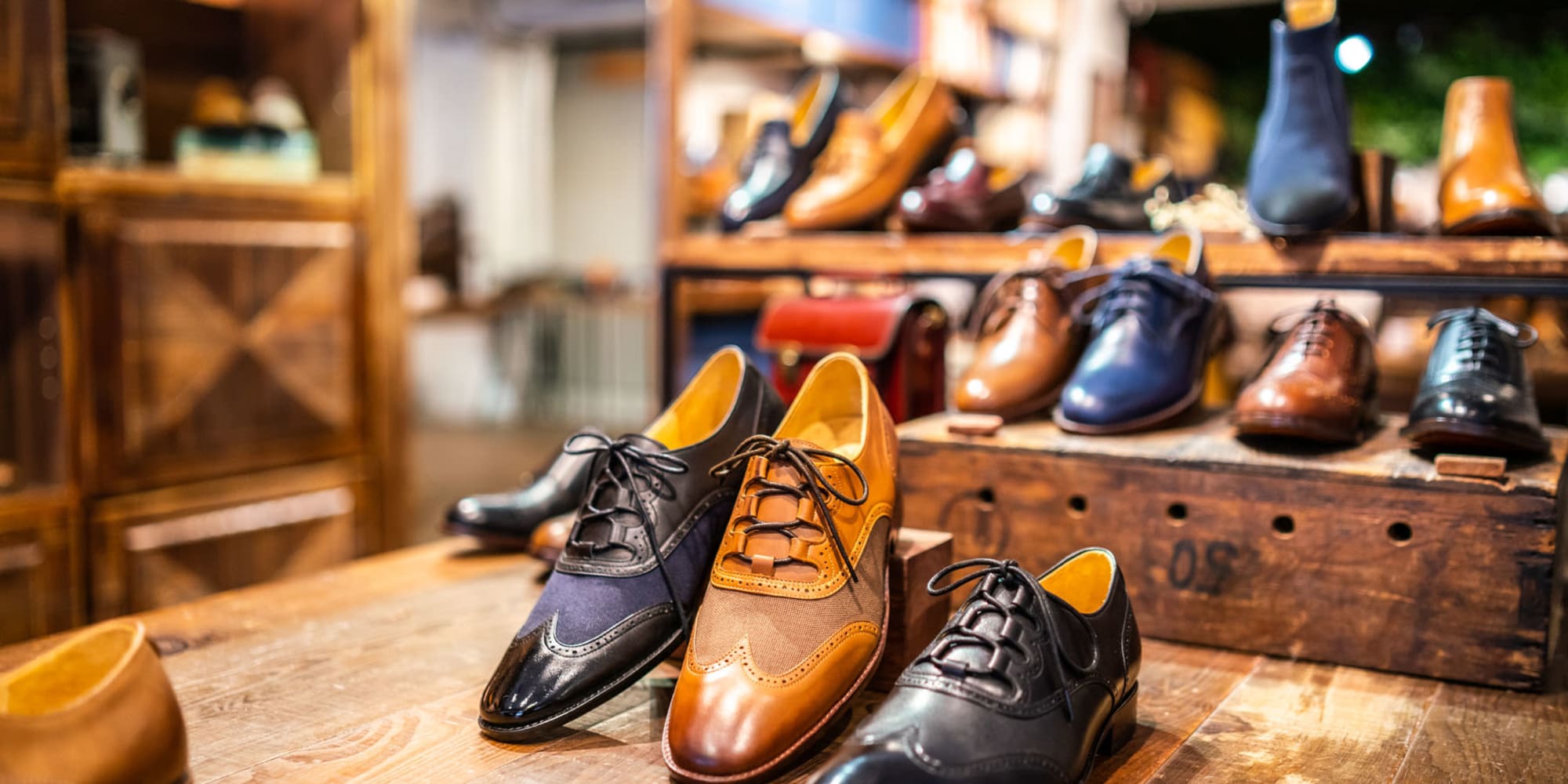 Men's shoes on display at a downtown shop near Mediterranean Village in West Hollywood, California