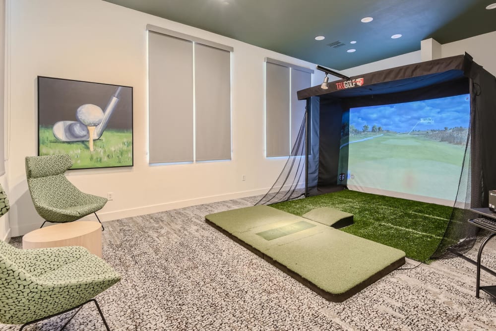 Golf simulator at Alicante Apartment Homes in Aliso Viejo, California