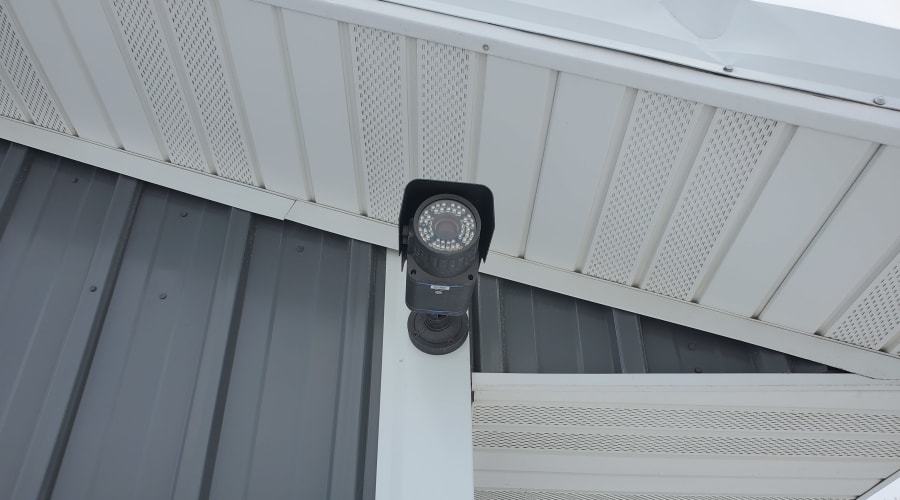 A security camera contributes to security measures at KO Storage in Rush City, Minnesota