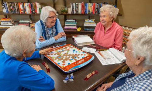 Group of residents playing Scrabble