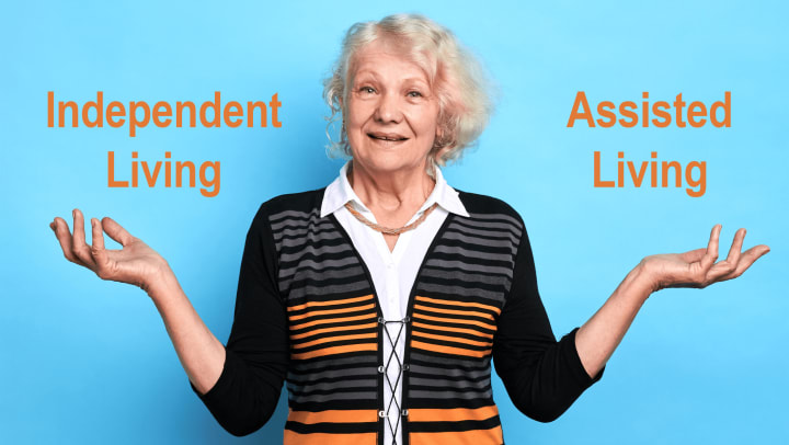 Senior adult woman weighing choices of independent living and assisted living