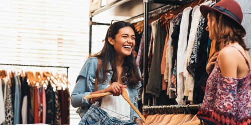 Resident shopping clothes at a boutique near Stride in Durham, North Carolina