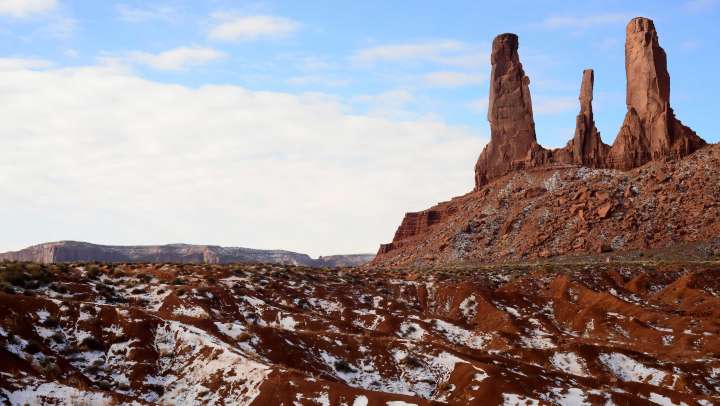 Snowfall in Monument Valley, Arizona.