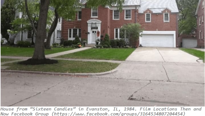 House from “Sixteen Candles” in Evanston, IL, 1984. Film Locations Then and Now Facebook Group (https://www.facebook.com/groups/3164534807204454)