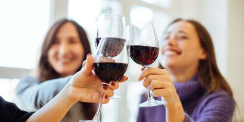 Residents having a glass of wine at La Espana Garden in Lodi, California