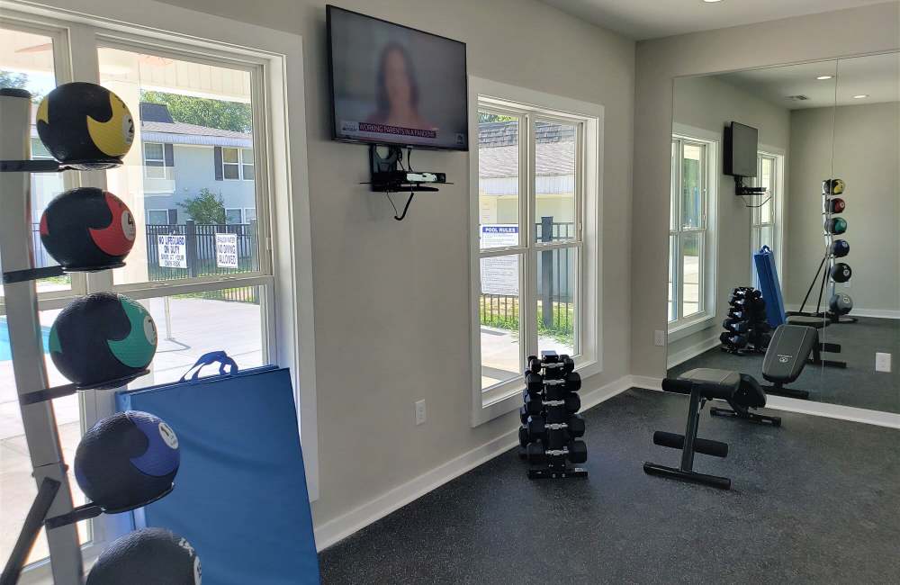 Fitness center  television  at Woodlea Oaks in Taylors, South Carolina