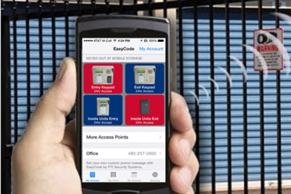 Phone with the Easycode app at STORBOX Self Storage in Pasadena, California