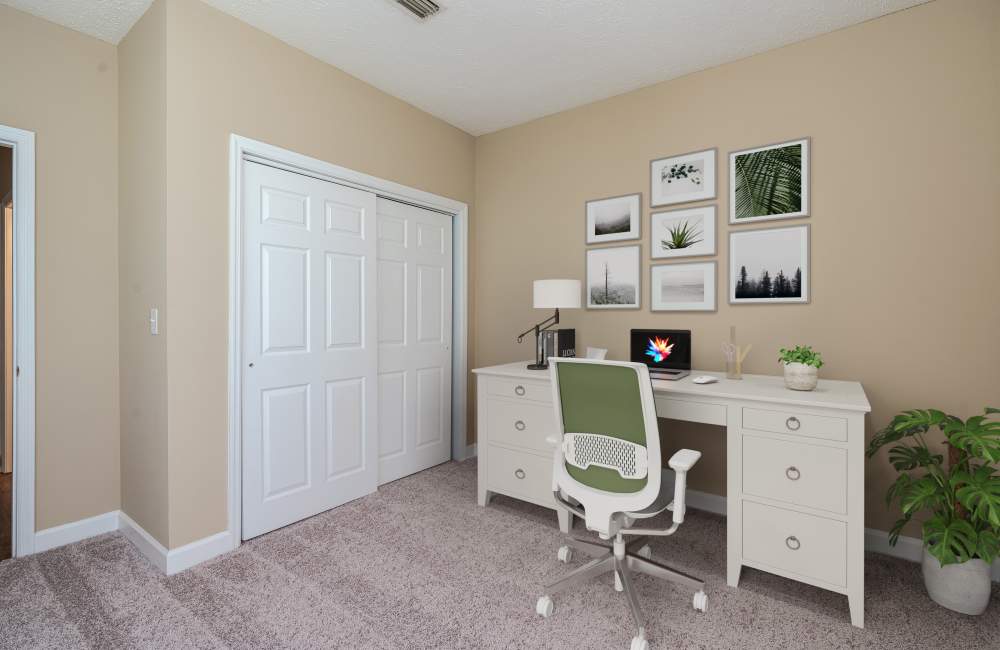 bedroom staged as a home office