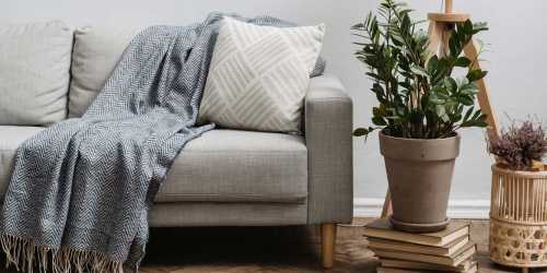 Living room with a couch at Orange Wood Court in Sherman Oaks, California