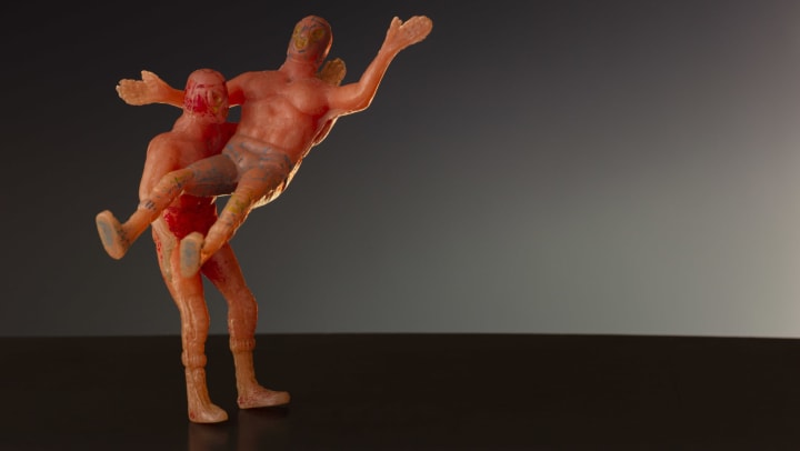 Toy wrestlers wrestling