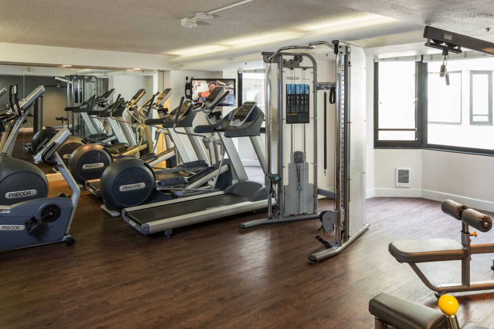 Well-equipped onsite fitness center at Tower 737 Condominium Rentals in San Francisco, California