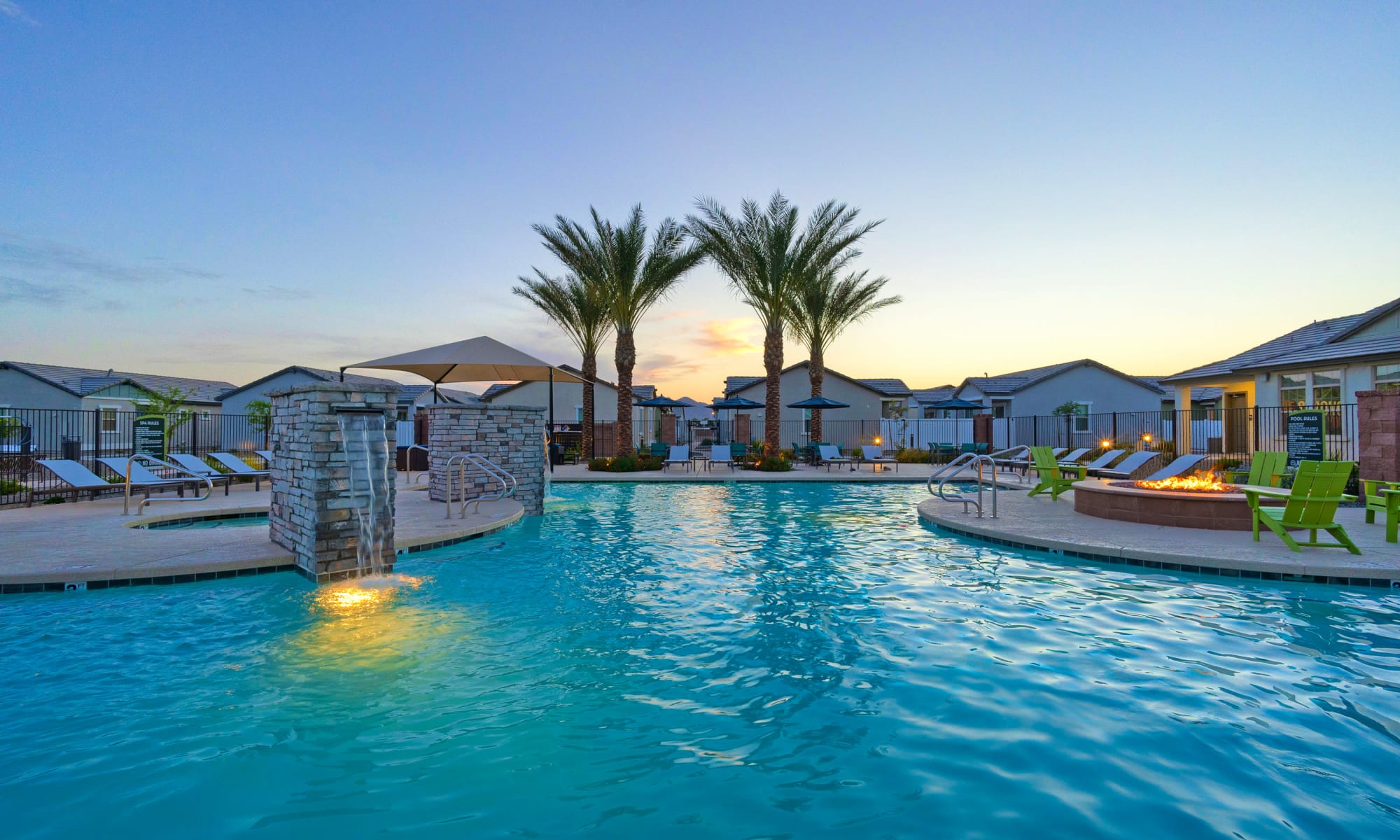 Luxurious pool with fire pit at Estia Windrose in Litchfield Park, Arizona