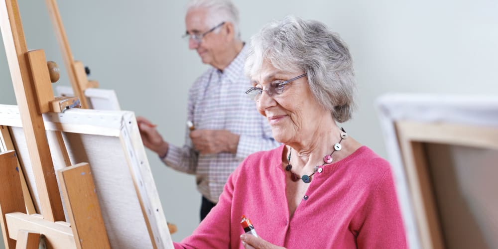 Residents painting at Anthology of Rochester Hills in Rochester Hills, Michigan